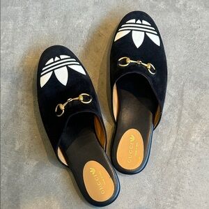 Gucci x Adidas Black suede and White leather Slip-On Loafers size 40